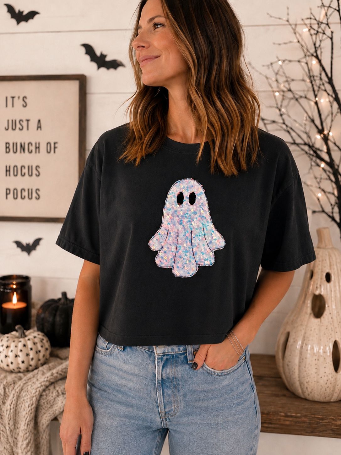 Boo-tiful Sparkle Cropped Tee