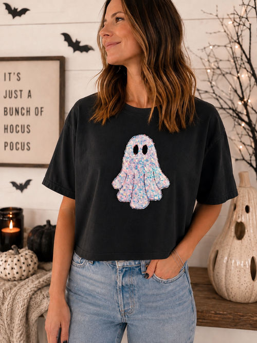 Boo-tiful Sparkle Cropped Tee